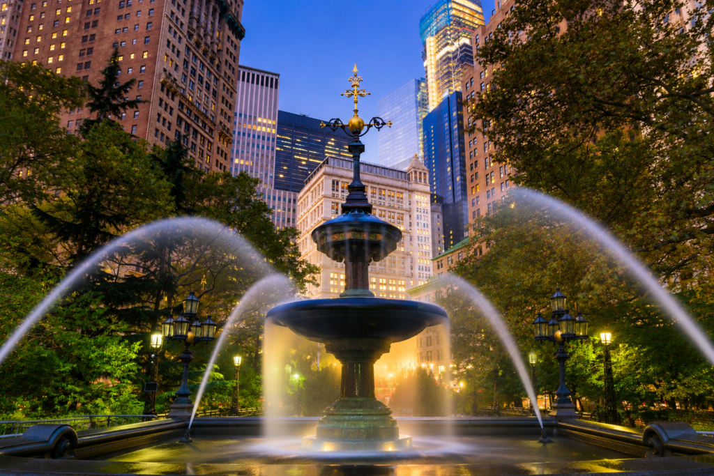 City Hall Park and Newspaper Row historical walking tour in Lower Manhattan