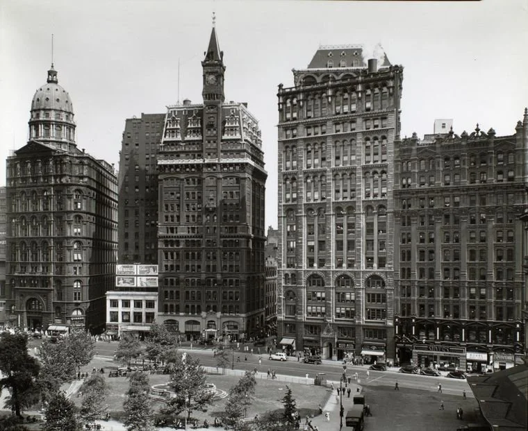 Historic Park Row and Newspaper Row buildings in Lower Manhattan