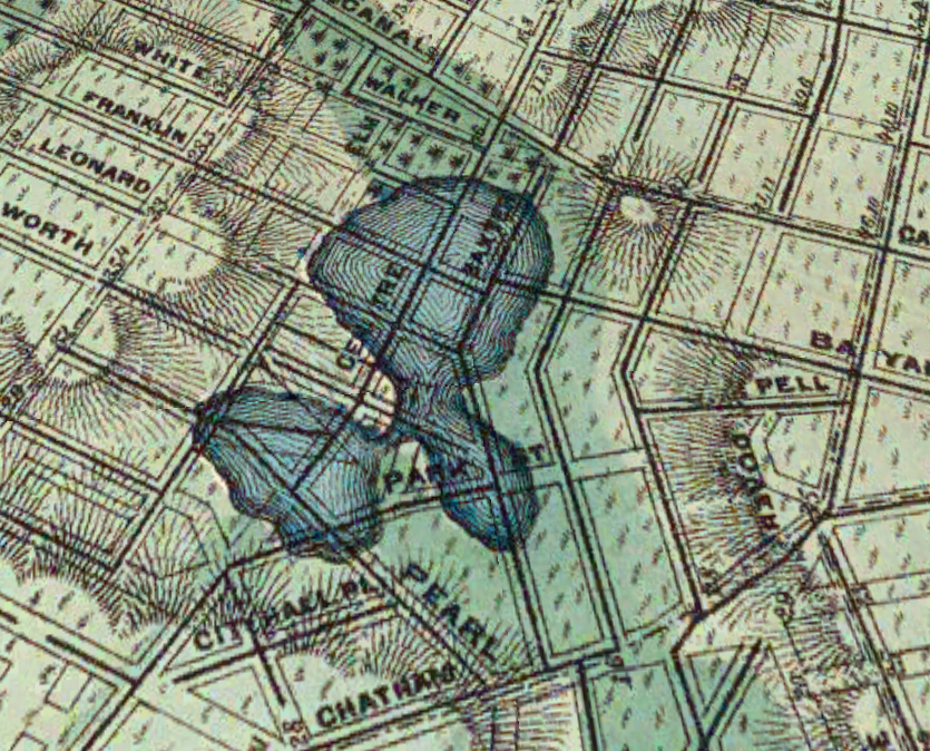 Historic view of Collect Pond, the freshwater lake that once occupied Lower Manhattan