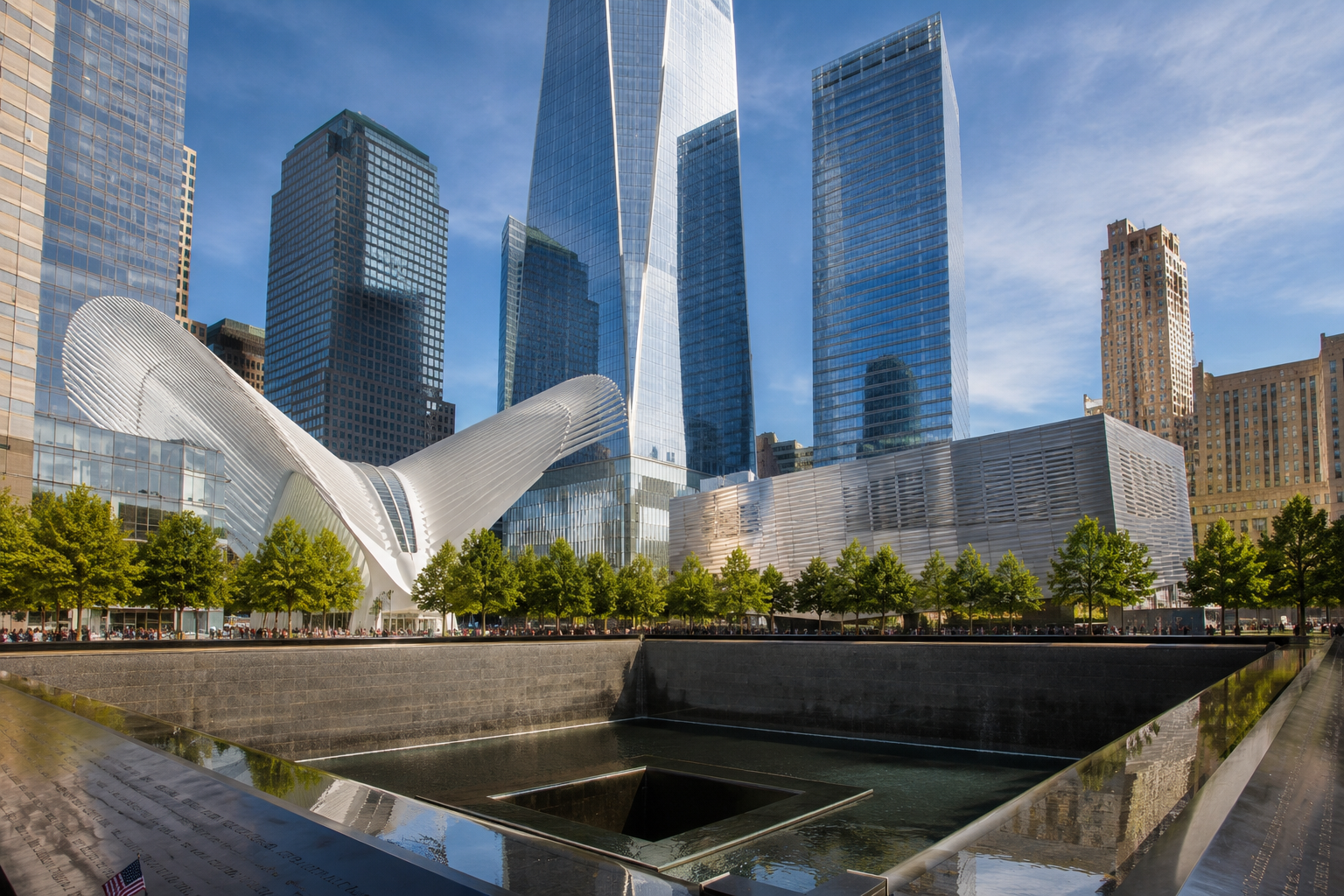 Modern World Trade Center complex representing the rebuilding and renewal of Lower Manhattan
