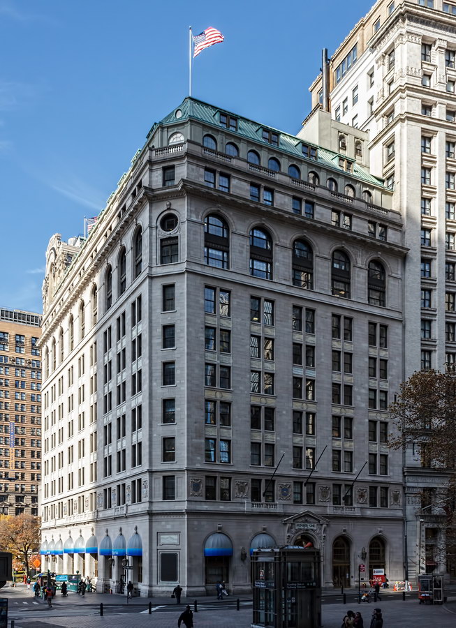 Historic Cunard Building on Lower Broadway during New York's age of global ocean travel and commerce