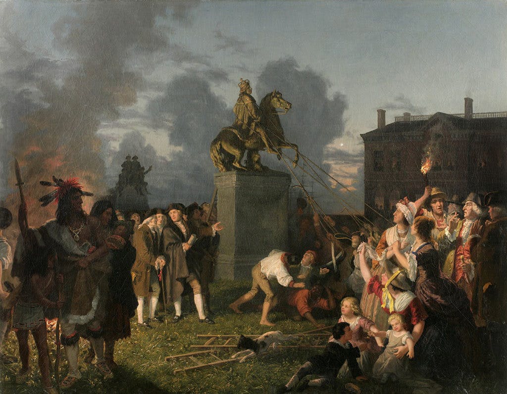 Destruction of the King George III statue at Bowling Green during the American Revolution