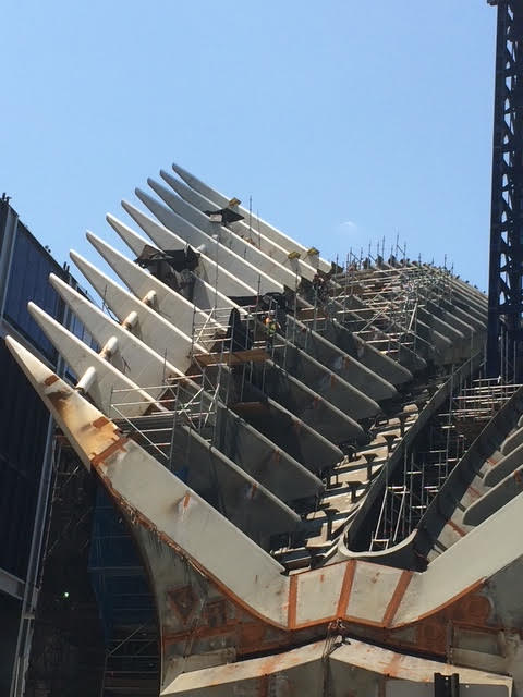 Construction of the Oculus transportation hub designed by Santiago Calatrava at the World Trade Center site