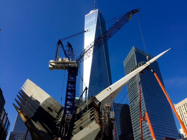 One World Trade Center and Oculus construction during the rebuilding of Lower Manhattan