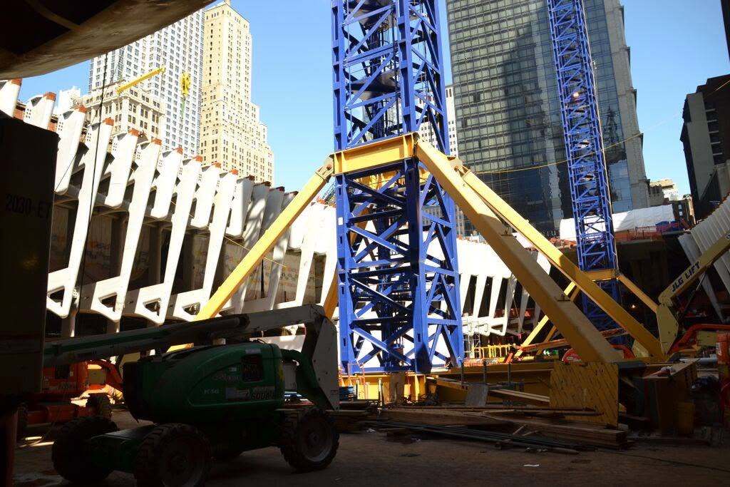 Construction cranes at the World Trade Center redevelopment site in Lower Manhattan