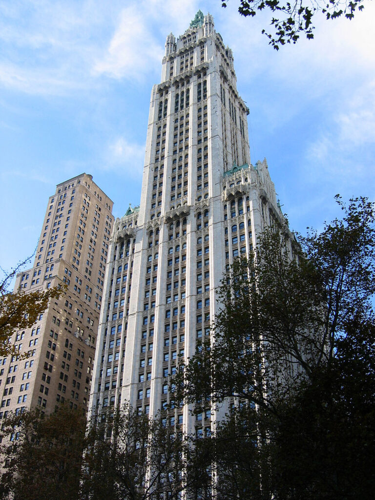 Woolworth Building rising above Broadway in Lower Manhattan