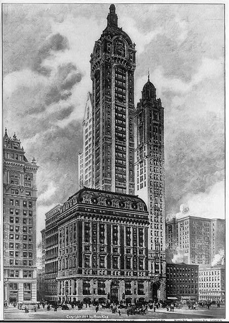 Singer Building at Broadway and Liberty Street in Lower Manhattan around 1908